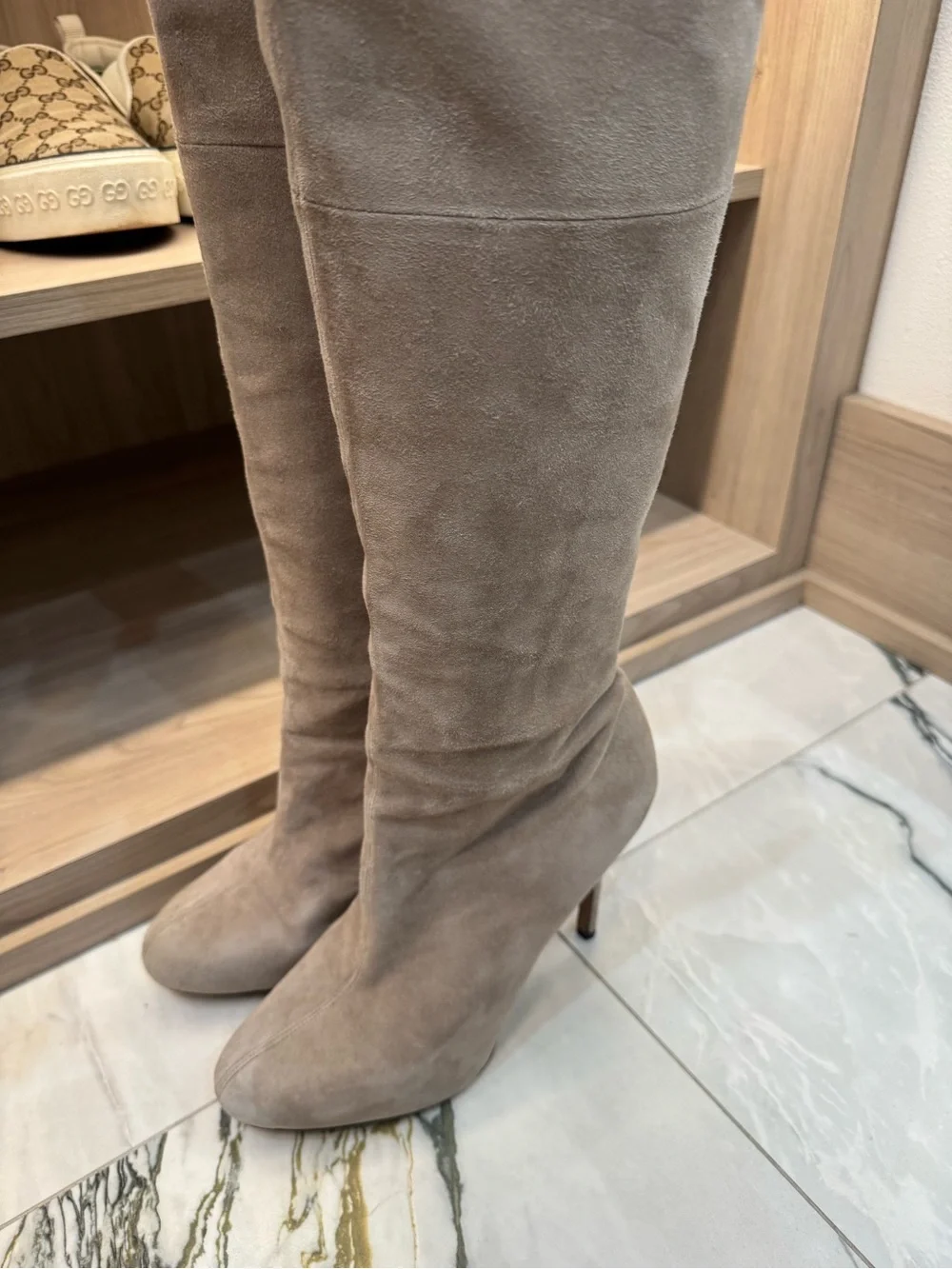 Sam Edelman Taupe Knee high Suede Stiletto Boots